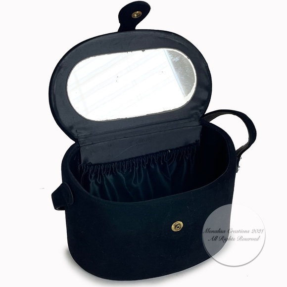 Vintage Coblentz Bag Black Perma Suede Small Vanity Bag with Mirror 60s Retro - Picture 3 of 9